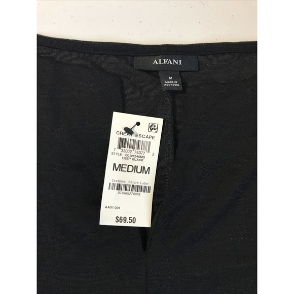 Alfani Womens Blouse Black Pattern Sheer Sz M V-Neck 7” Side Slits Business Top - Picture 6 of 12